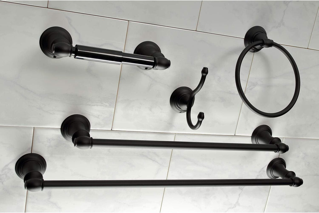 Kingston Brass BAHK2612478K Provence 5-Piece 18-Inch and 24-Inch Towel Bars Bathroom Accessory Set in Matte Black
