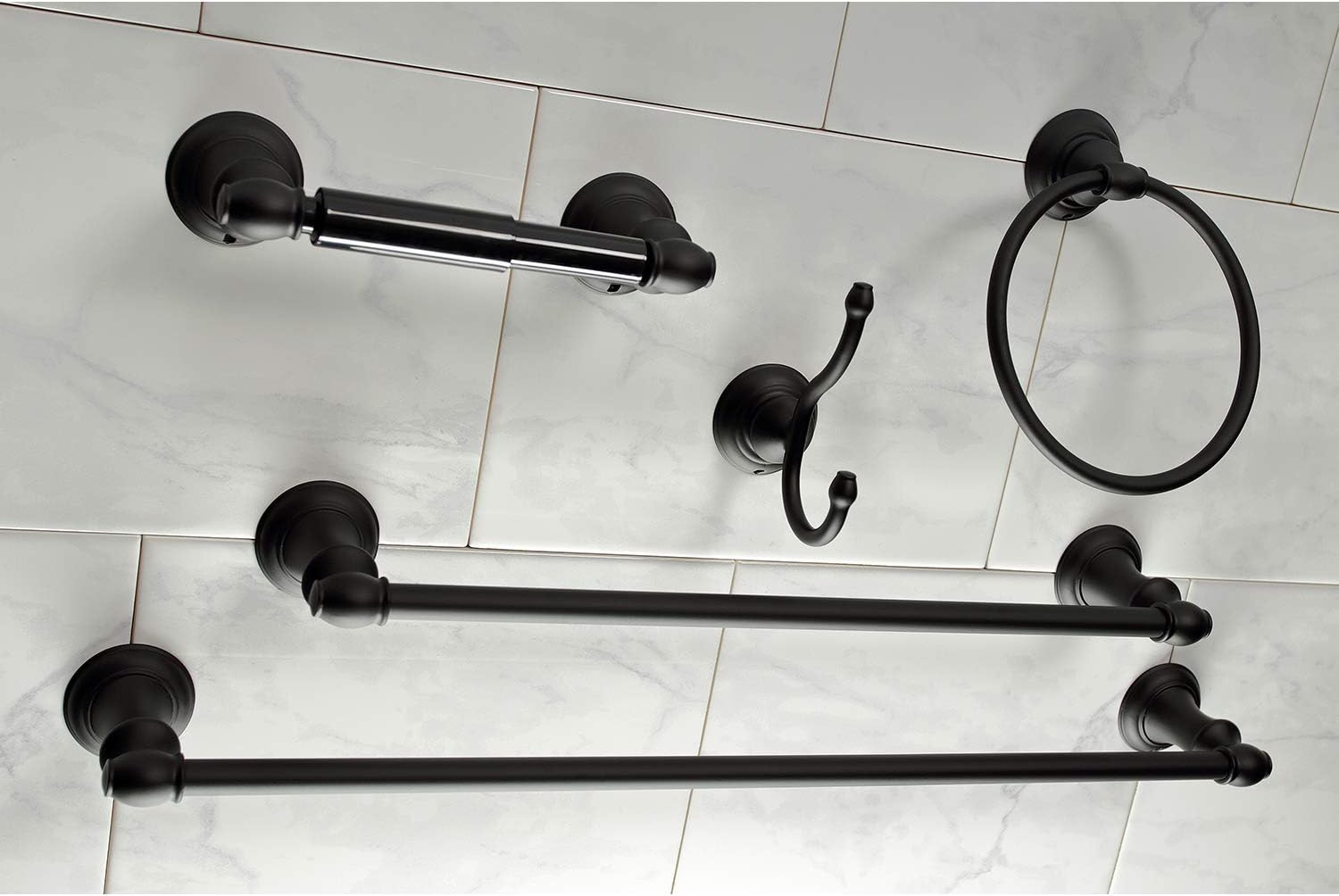 Kingston Brass BAHK2612478K Provence 5-Piece 18-Inch and 24-Inch Towel Bars Bathroom Accessory Set in Matte Black