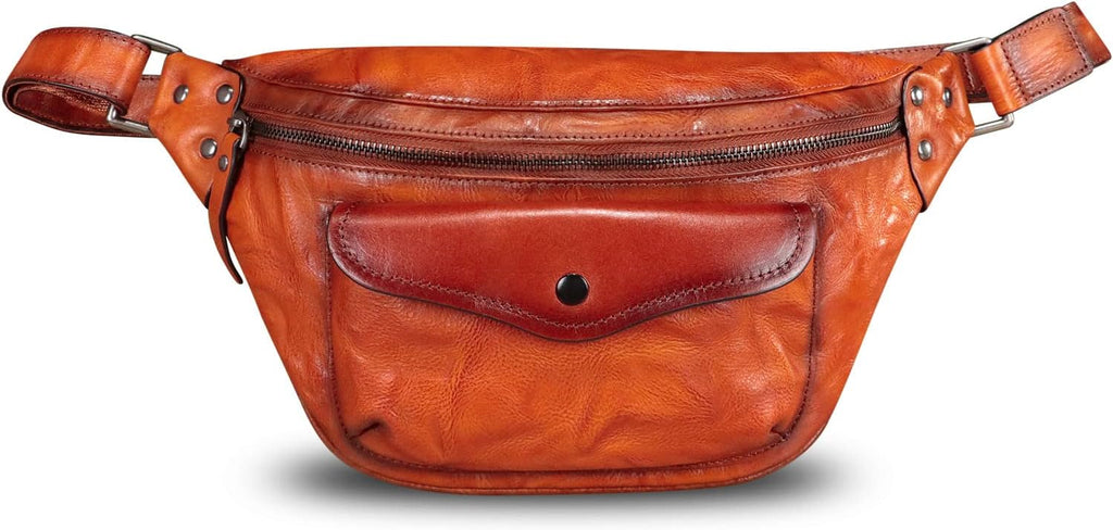 Genuine Leather Fanny Pack for Women and Men Vintage Real Leather Sling Bag Crossbody Bag Fashion Waist Bag Chest Purse