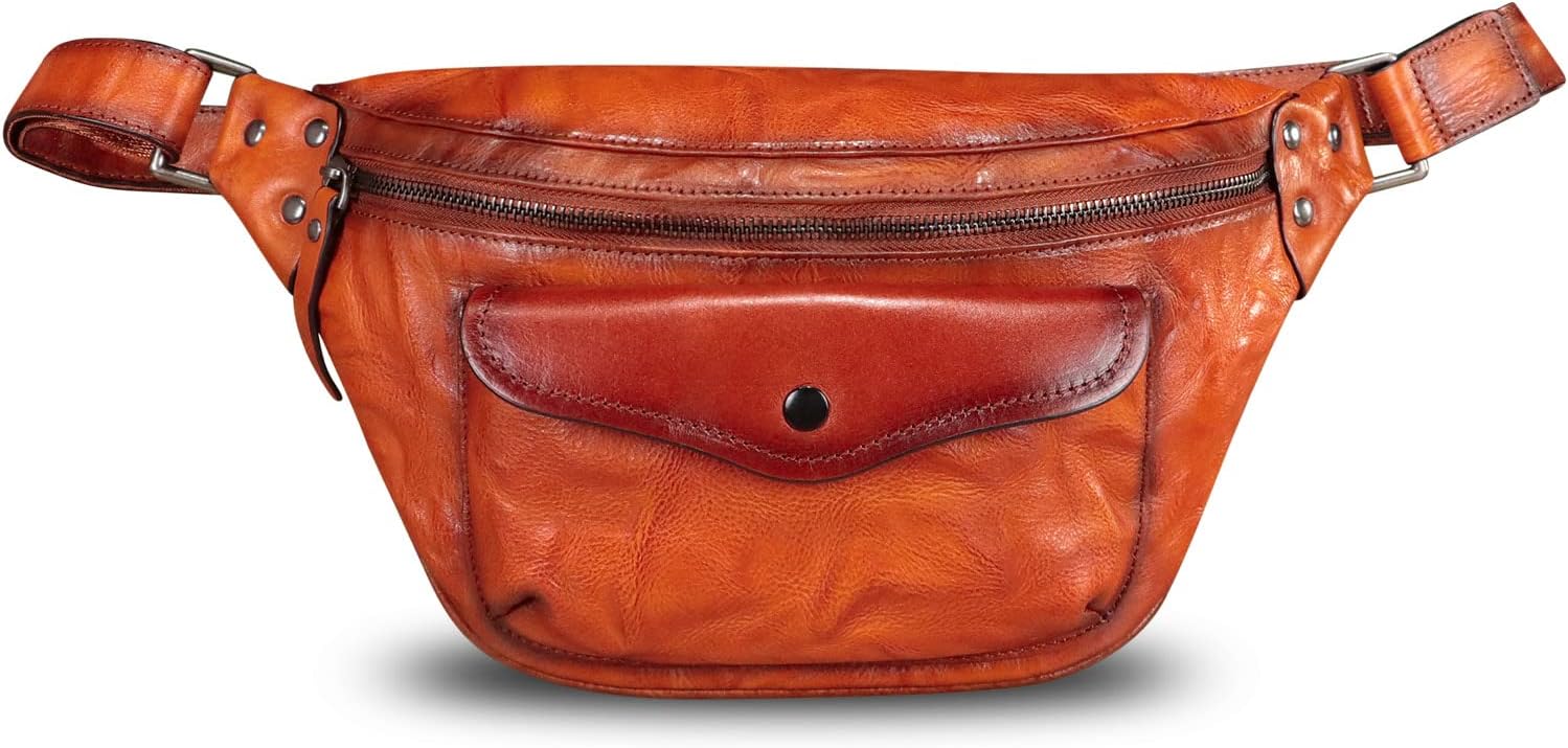 Genuine Leather Fanny Pack for Women and Men Vintage Real Leather Sling Bag Crossbody Bag Fashion Waist Bag Chest Purse