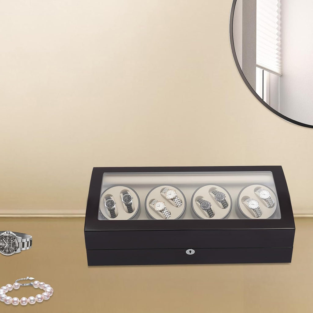 Automatic Watch Winder Display Box,17 Slot (8 Auto+9 Fixed) with 10dB Silent Motor,PU Wood Acrylic Watch Storage Case with Key Lock/Blue Ambient Light for Automatic/Semi-Mechanical Watches Collector