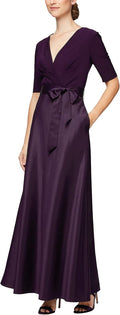Alex Evenings Women's Satin Ballgown Formal Event Dress with Pockets and Tie Belt (Petite and Regular Sizes)
