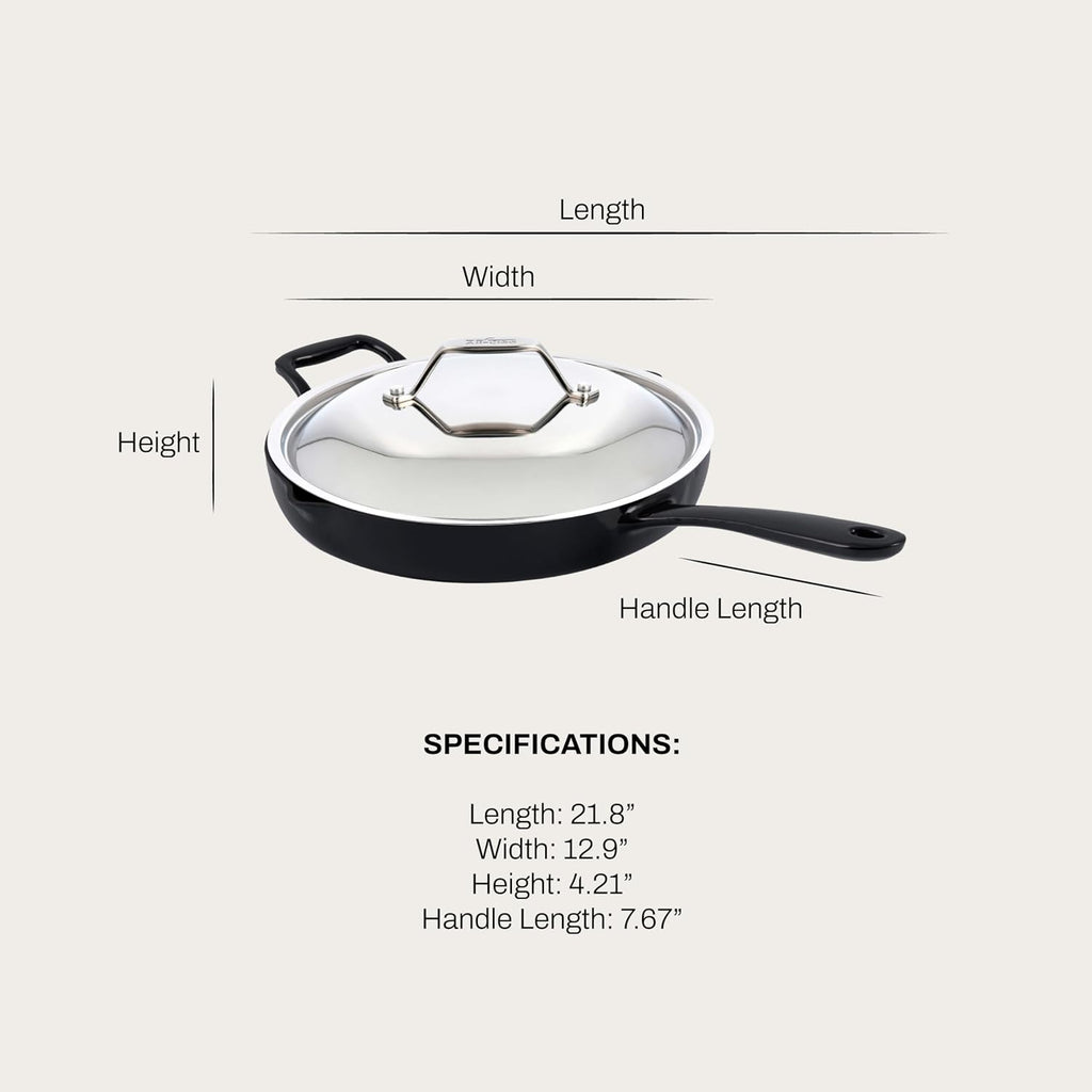 All-Clad Cast Iron Skillet - 12' Enameled Cast Iron Pan with Lid, Enamel Coating, Grill, Oven Safe up to 650°F & Compatible with All Stovetops (Gas, Electric & Induction), Easy-Clean Frying Pan, Black