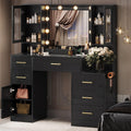 TOKSOM Makeup Vanity Desk with Mirror and Lights, 51' Makeup Vanity with Lights & Charging Station, Dressing Table Vanity Set for Bedroom, Vanity Table with 6 Drawers and 3 Cabinet Black