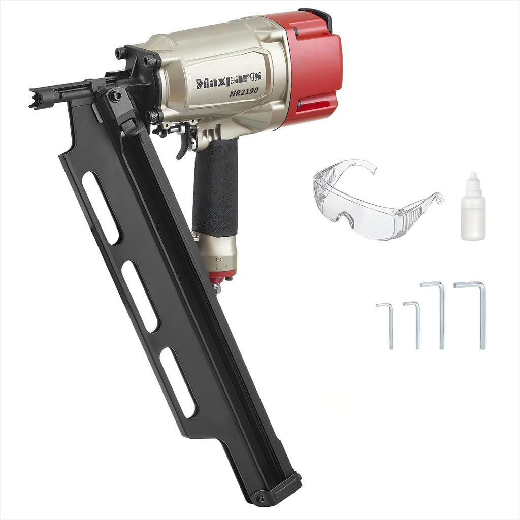 Maxparts Framing Nail Gun NR2190, 21° Aluminum Magazine, Framing Nailer Accepts 2' To 3-1/2' Nails, with Rapid Shooting Engine for Pallet, Crating, Framing, Fencing