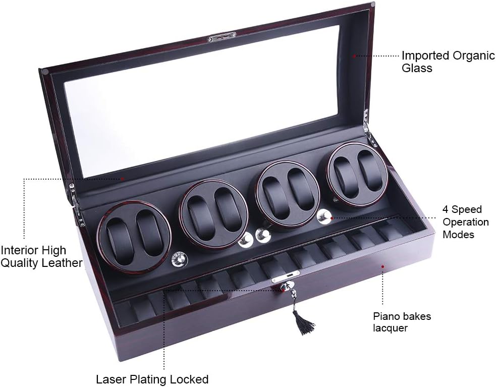 XTELARY Automatic Watch Winder, Watch Winders with 8 Winder Positions, 9 Storage Spaces, Super Quiet Motor, 4 Rotation Modes, and Dual Power Supply for Men and Women Watches