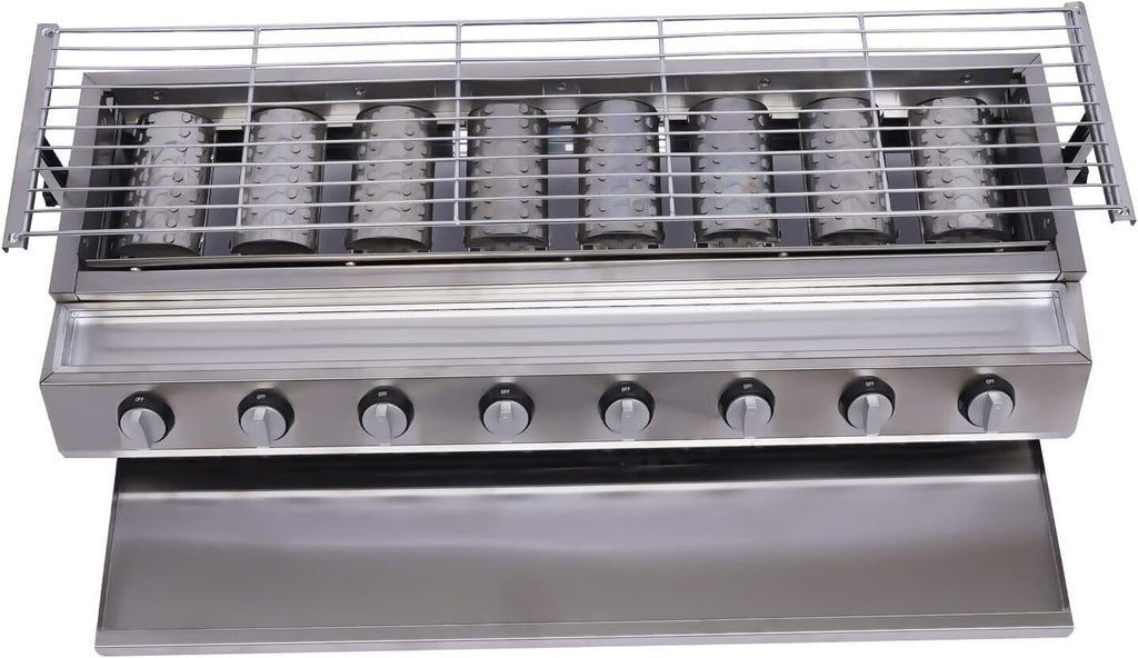 Tabletop Grill Commercial LPG Gas BBQ Grill w/ 8 Burners Portable Gas Barbecues Griddle w/ 8 Independent Switches Gas Grill Griddle for Parties, Backyard barbeques, Camping or Picnicking