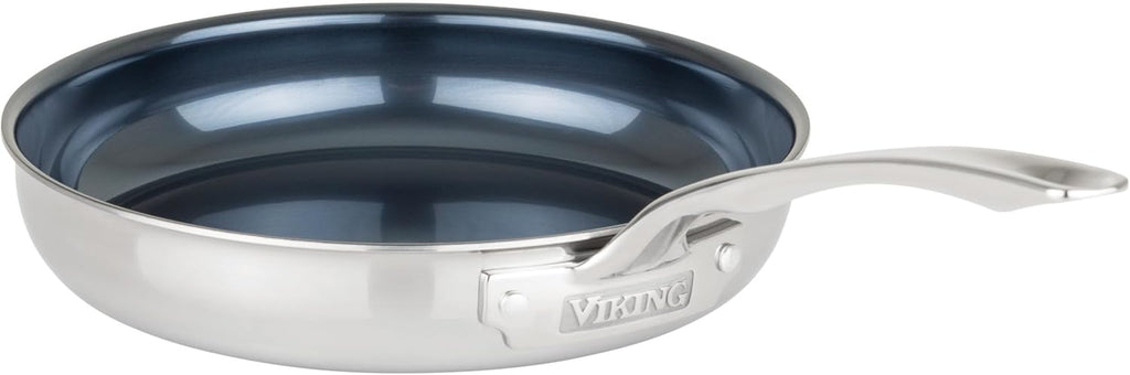 Viking 4-Ply Frying Pan, 10 Inch Laser Clad Titanium Performance Ti Kitchen Cookware, Blue/SIlver