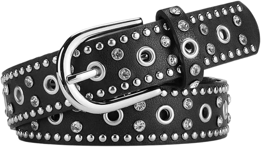 Women Soft Leather Rivet Belt Black Brown Pin Buckle For Party Prom Dress Wear