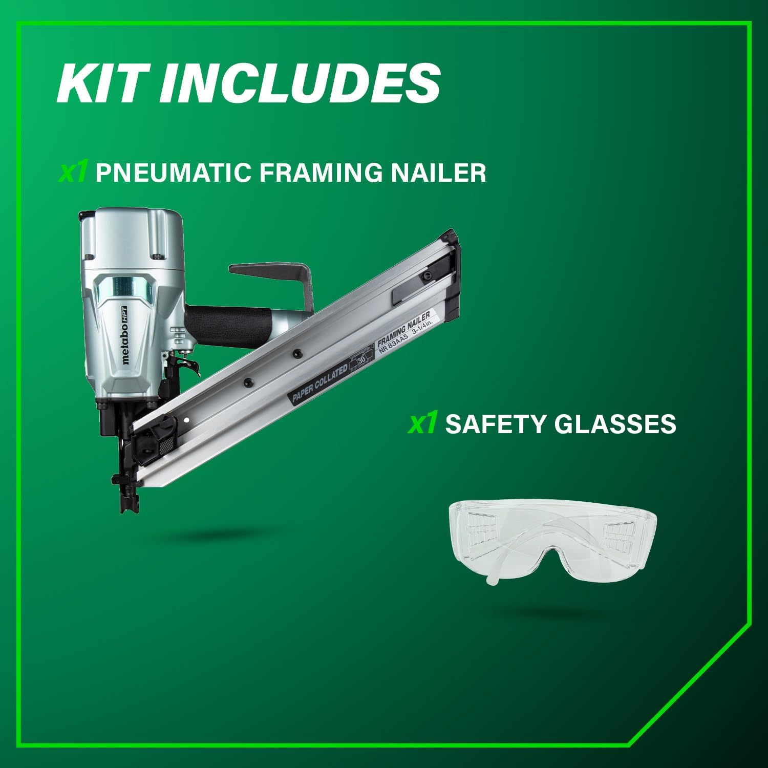 Metabo HPT Framing Nailer, Pro-Preferred Pneumatic Power Nailers in Framing Tools, Rapid Response Power Tool for Floor, Wall, & Roof Decking, Lightweight, 30° 3-1/4' Paper Collated Nails, NR83AA5
