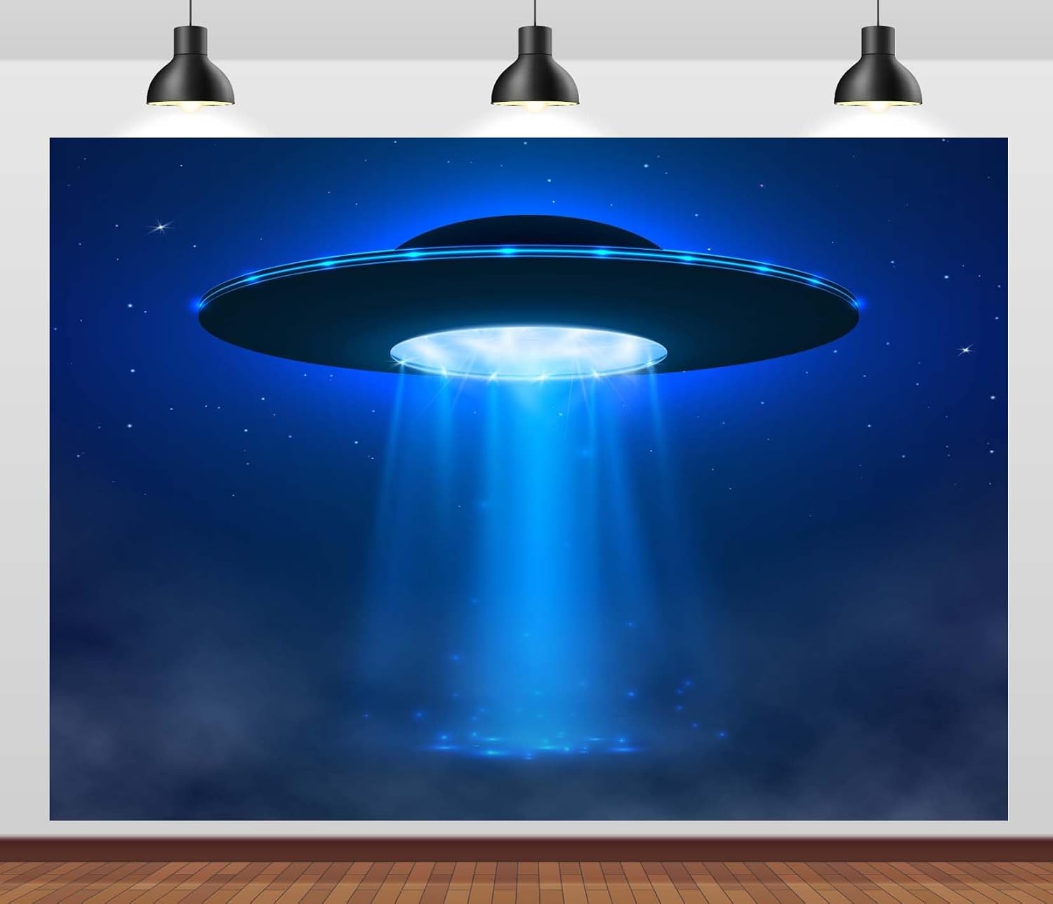 20x10ft UFO Backdrop Sci-Fi Alien Spaceship Background Glowing Flying Saucer Decor Outer Space Party Supplies Cosmic Theme Photo Booth Banner Science Fiction Celebration Decoration