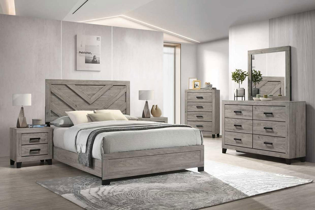 Kings Brand Furniture Napa Farmhouse 6-Piece Bedroom Set - Bed Frame with Headboard, Chest, Dresser and Mirror and 2 Nightstands (King Size)