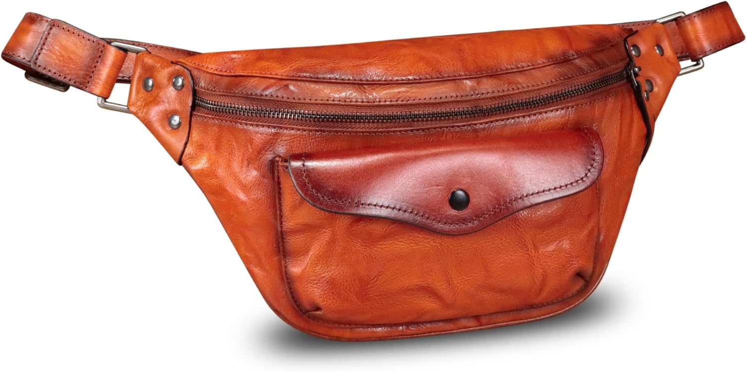 Genuine Leather Fanny Pack for Women and Men Vintage Real Leather Sling Bag Crossbody Bag Fashion Waist Bag Chest Purse