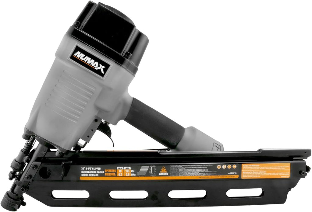 Numax 34 Degree Clipped head 3-1/2' Pneumatic Clip Head Framing Nailer | Anti-Dry-Fire, Dual Trigger, Depth Adjust, No Mar Tip, Lightweight & Durable Design | SFR3490