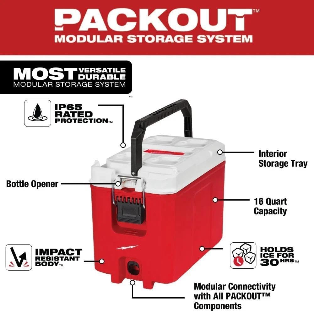 New 48-22-8460 Tool Boxes for Milwaukee PACKOUT 16QT Compact Cooler Length 16.2 in Width 9.8 in Height 13 in