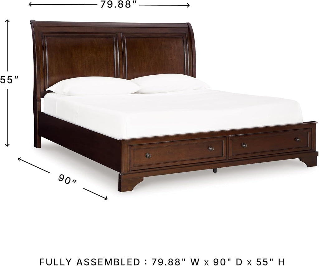 Signature Design by Ashley Trellington Traditional King Sleigh Storage Bed, Foundation or Box Spring Not Needed, Dark Brown