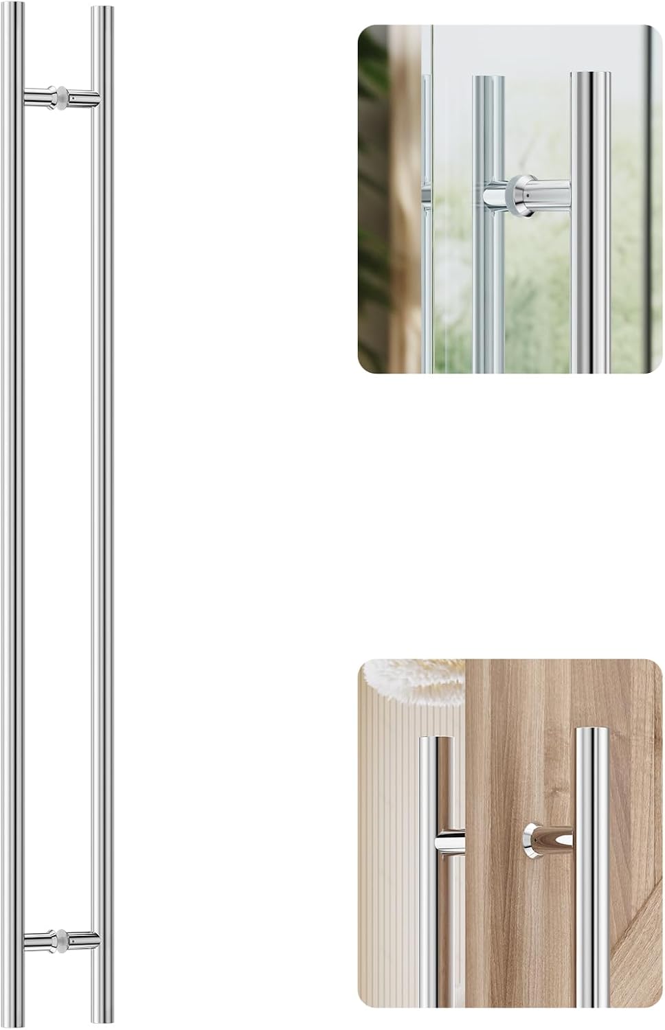 Ranbo Ladder Style 71' Large Push Pull Door Handle,Back to Back, 1500mm (59 1/16 inch) CTC, 304 Stainless Steel, Heavy Duty for Barn,Front,Entrance, Commercial,Glass Doors,Polished Chrome