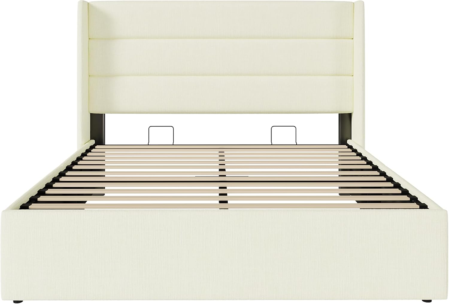 SHA CERLIN Queen Size Lift Up Storage Bed/Chenille Fabric Upholstered/Modern Wingback Headboard/Platform Bed Frame/Hydraulic Storage/No Box Spring Needed/Wood Slats Support/Cream
