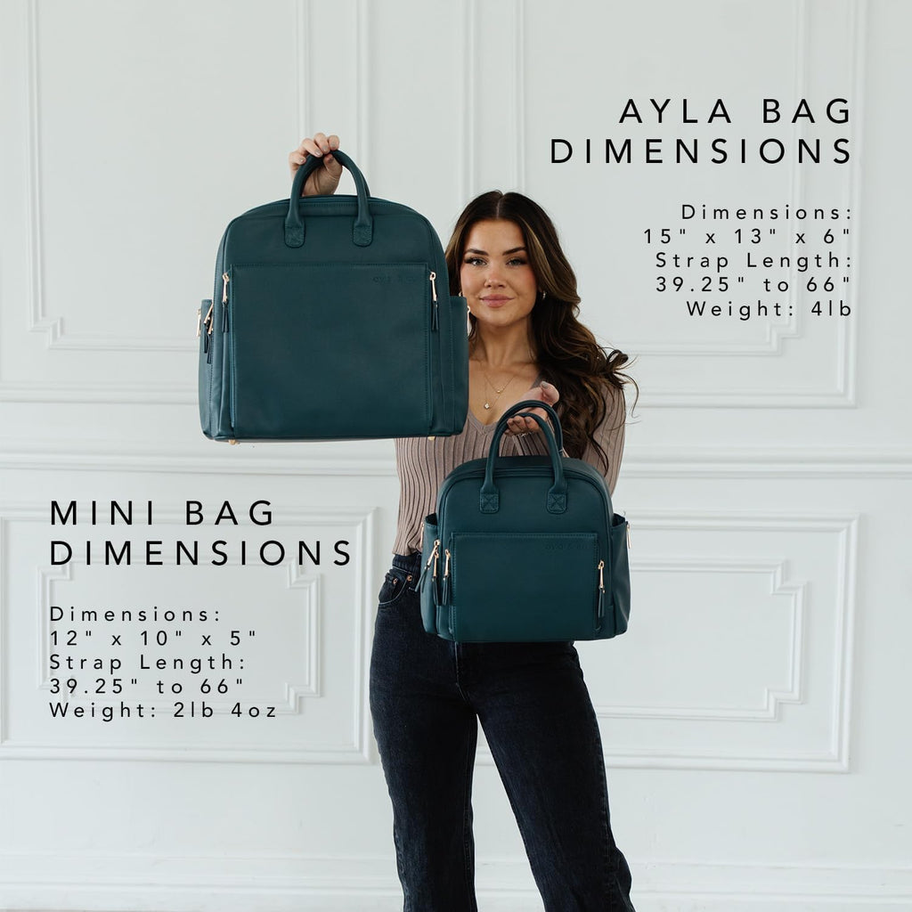 Ayla & Co Mini Bag, Transitional Minimal Diaper Bag, Vegan Leather, with Expandable Pockets, Built-In Wallet, Organizer