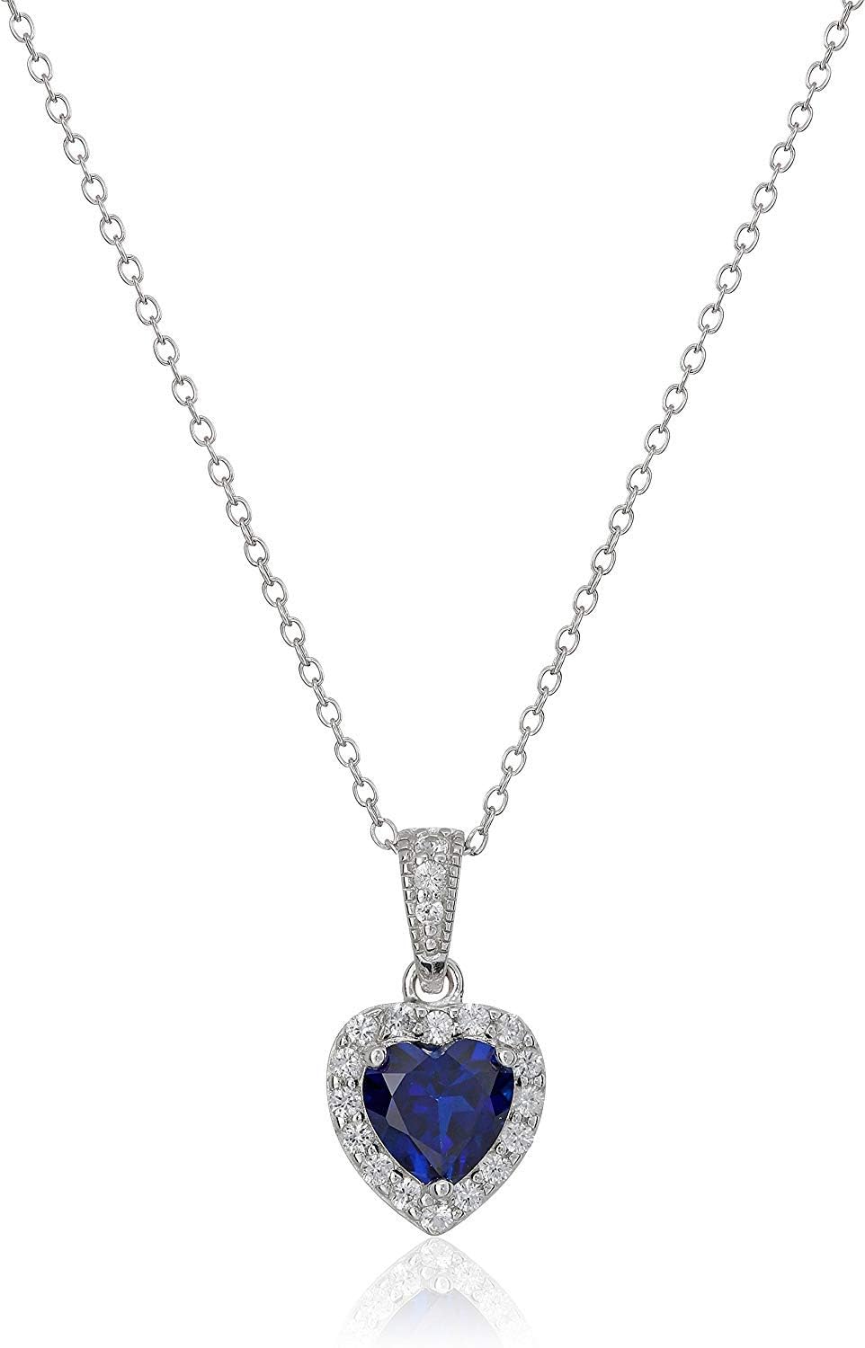 MORGAN & PAIGE .925 Sterling Silver Gemstones and White Sapphire Halo Heart Pendant Necklace, Ring and Stud Earrings for Women Set - Birthstone Jewelry Sets for Women, 18in Cable Chain, Size 7 Ring
