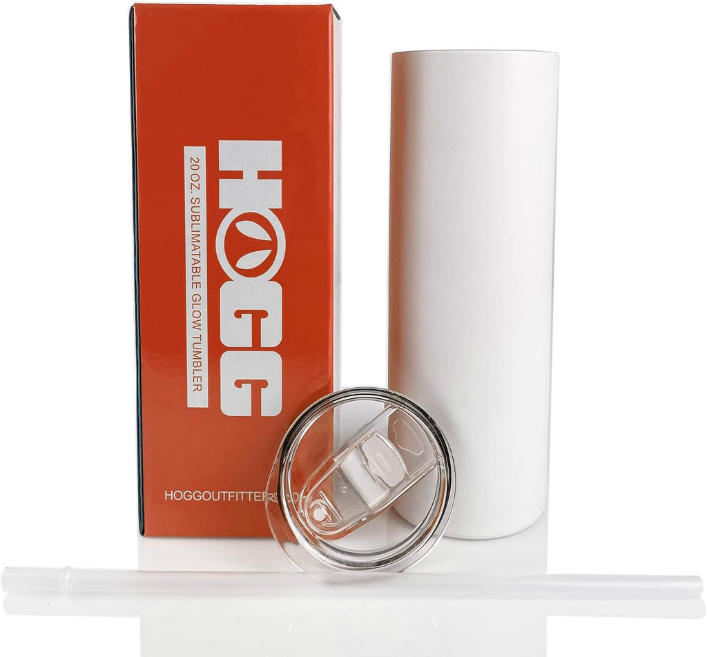 Hogg 20 oz Glow in the Dark Sublimation Tumblers (24 Units) - Red, Sublimation Blanks, Glow in the Dark Tumbler, 20oz Skinny, Blank Cups with Lids and Straws