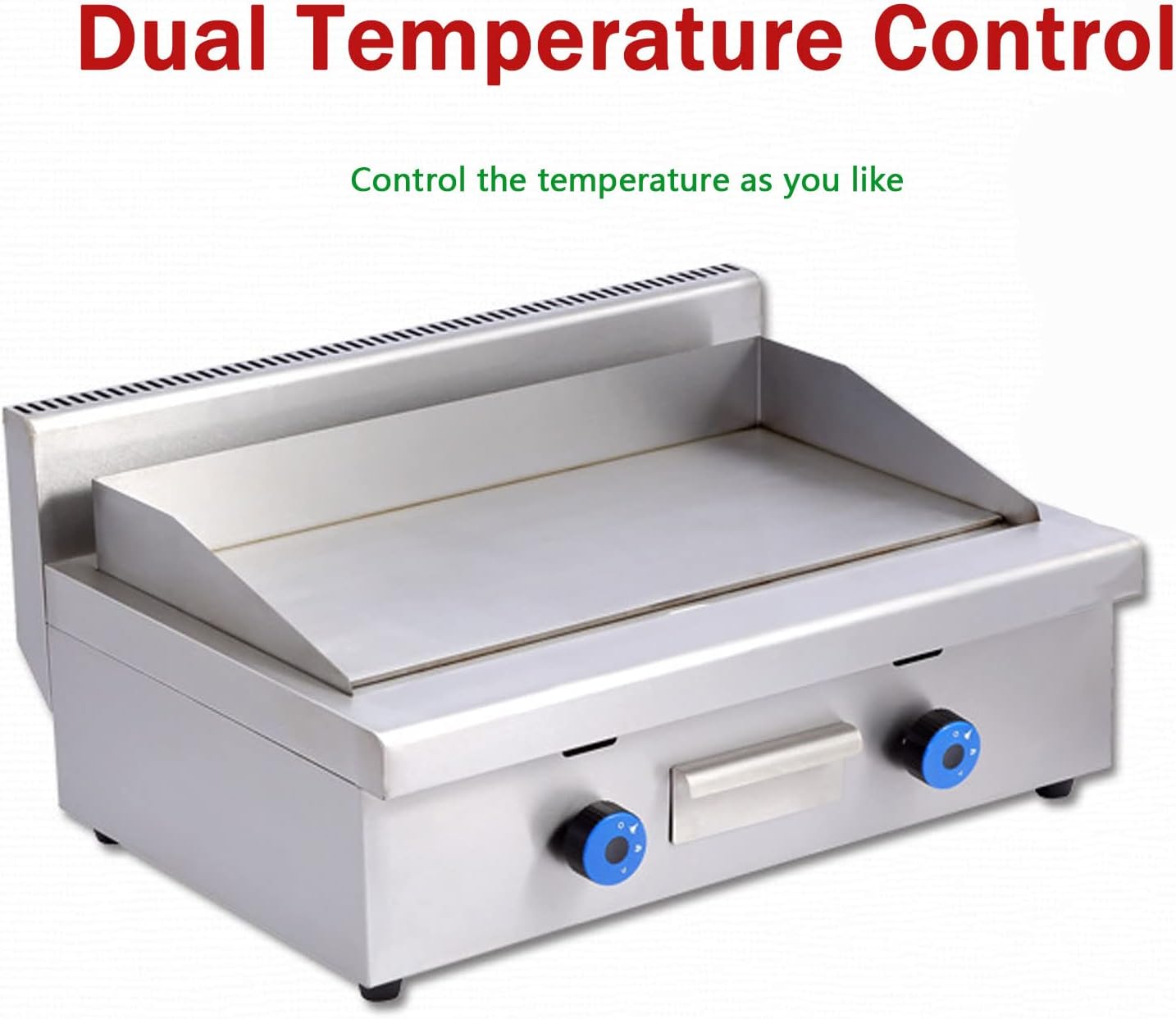 Commercial Propane Gas Griddle, 2 Stainless Steel Burner Tabletop Gas, Portable Table Ttop Grill, Large Non-Stick Steel Griddle, Teppanyaki Cooking Plate, Stainless-720-One Size