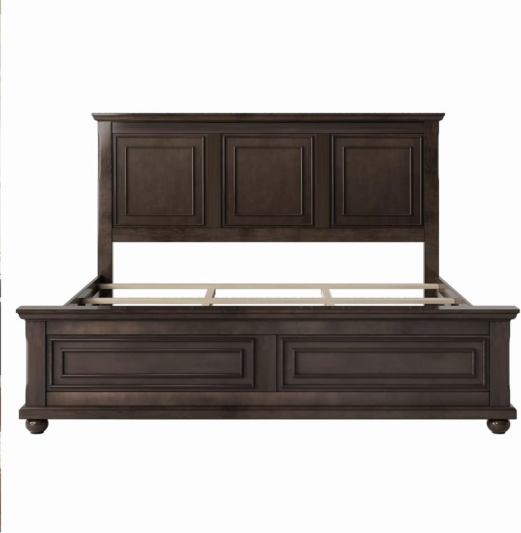 Merax Traditional Town Bed Frames and Country Style Pinewood Vintage King Bed, Rich Brown