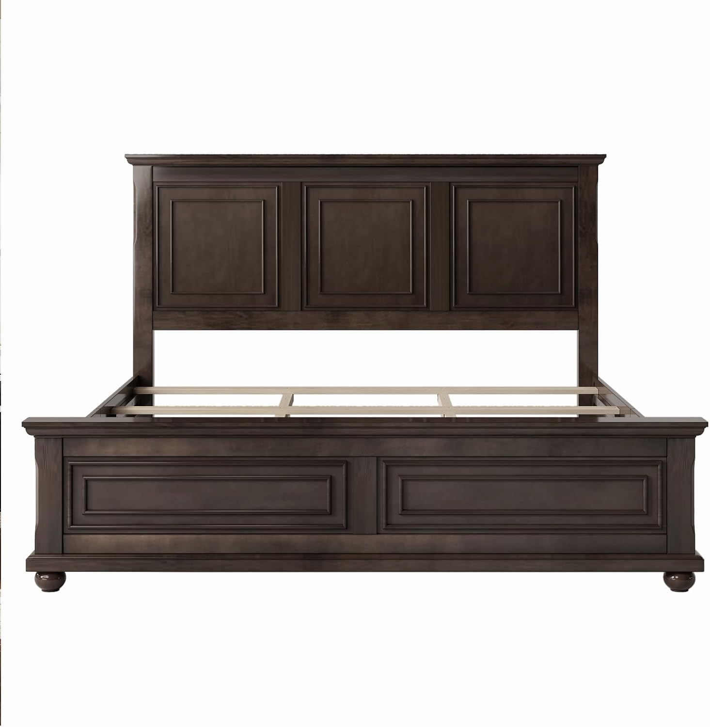 Merax Traditional Town Bed Frames and Country Style Pinewood Vintage King Bed, Rich Brown