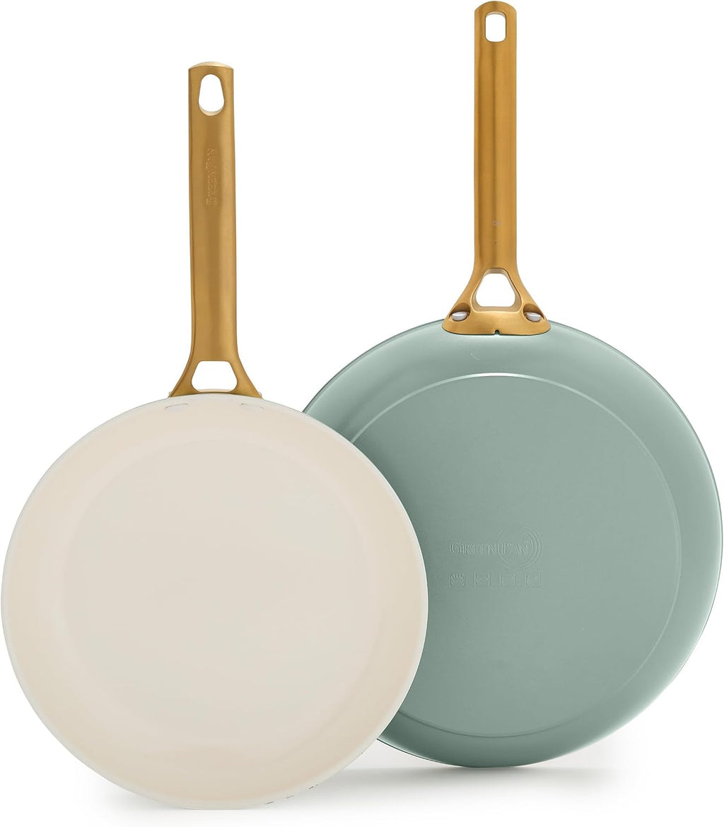 GreenPan Nonstick Reserve Pro 10' & 12' Frying Pan Set, NSF Certified Ceramic, Hard Anodized PFAS-Free Skillets, Stainless Steel Handles, Oven & Dishwasher Safe, Moss Green