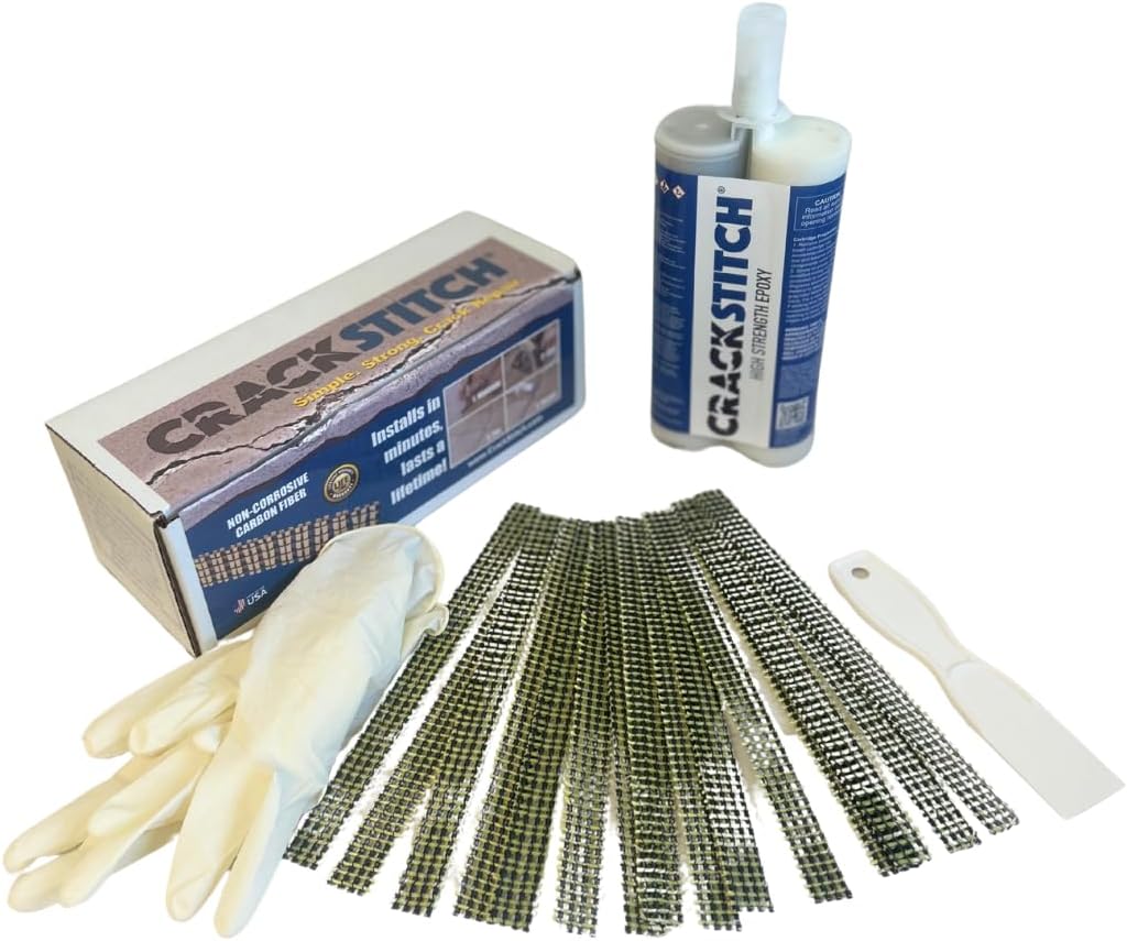 CrackStitch 15pk Concrete Crack Repair Kit|DIY Foundation Crack Repair|Basements, Garages, Pools, Floors, Wall & Block|Carbon Fiber/Kevlar Concrete Reinforcement
