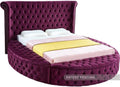 Meridian Furniture LuxusPurple-F Luxus Collection Modern | Contemporary Round Shaped Velvet Upholstered Bed with Deep Button Tufting and Footboard Storage, 87' W x 93.5' D x 56' H, Purple, Full