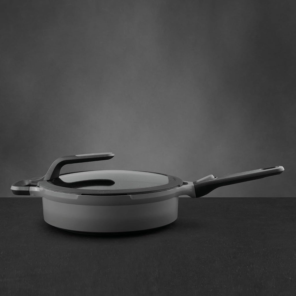 BergHOFF GEM Non-stick Sauté Pan 11' 4.9qt., Stay-cool, Detachable Handle, Glass Lid, Ferno-Green, Non-Toxic Coating, Induction Cooktop Ready