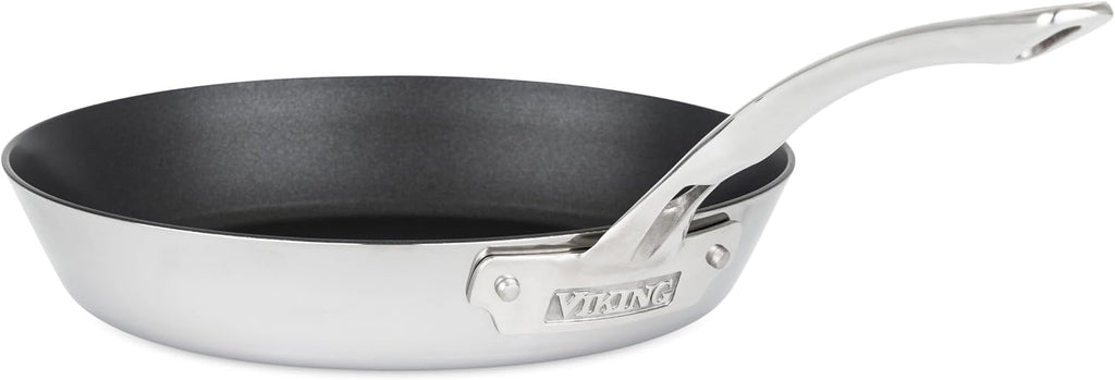 Viking Contemporary 3-Ply Non Stick Frying Pan, 10 Inch Stainless Steel Nonstick Fry Pan, 3 Liters, Silver