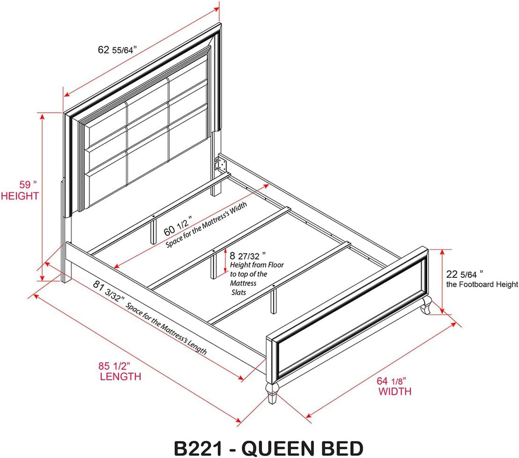 Kings Brand Furniture Tyler 6-Piece Queen Size Bedroom Set - Bed with LED Headboard, Dresser, Mirror, Chest and 2 Nightstands, Metallic Gray