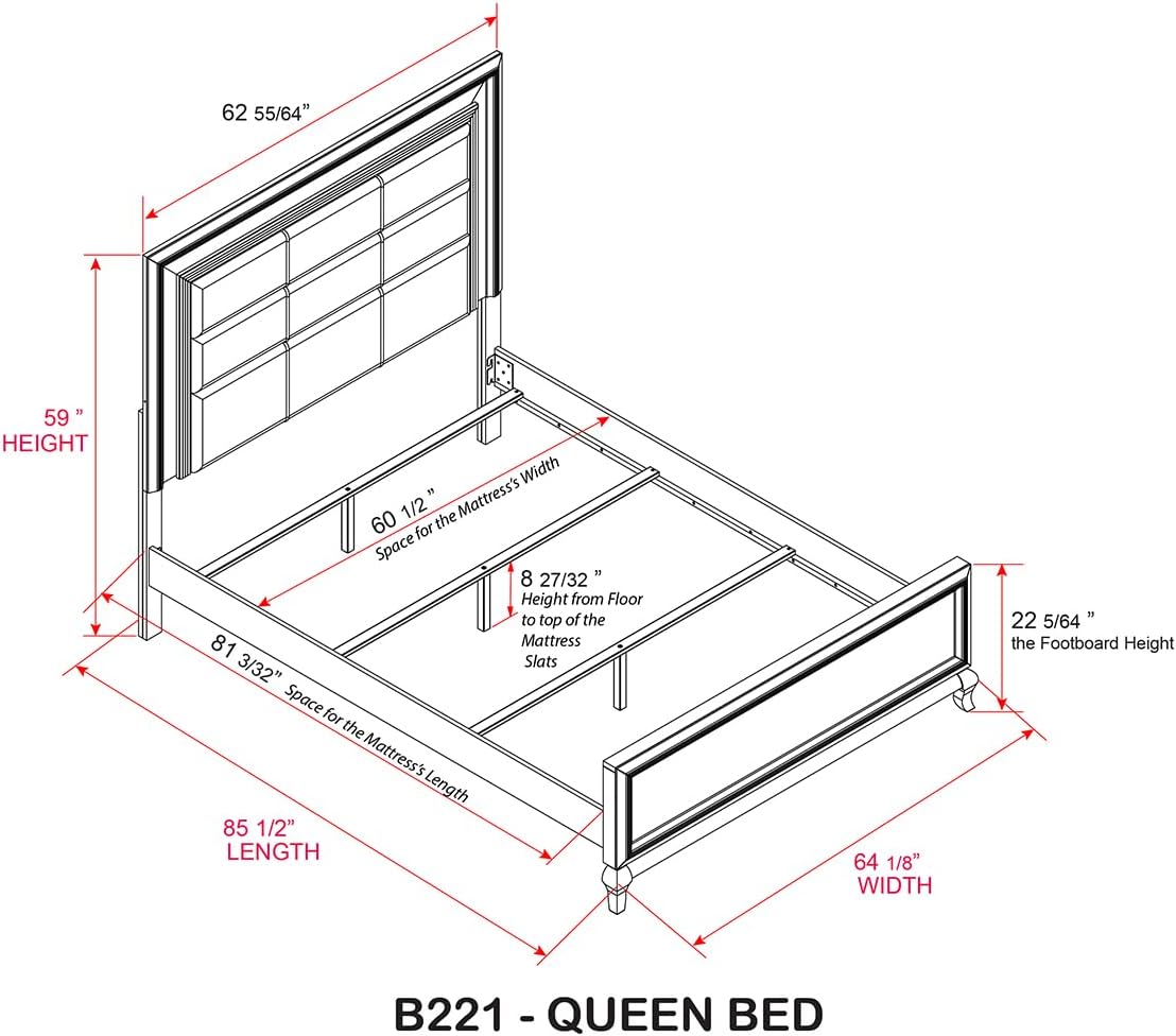 Kings Brand Furniture Tyler 6-Piece Queen Size Bedroom Set - Bed with LED Headboard, Dresser, Mirror, Chest and 2 Nightstands, Metallic Gray