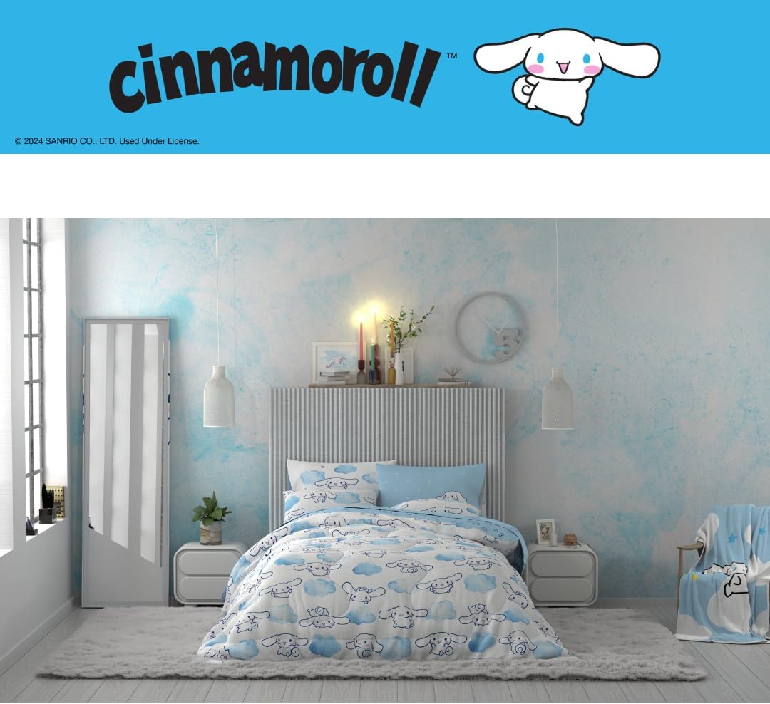 Cinnamoroll Bedding 7 Piece Super Soft Cozy Reversible Comforter and Sheet Set with Sham, Queen, (100% Official Licensed Product) by Franco