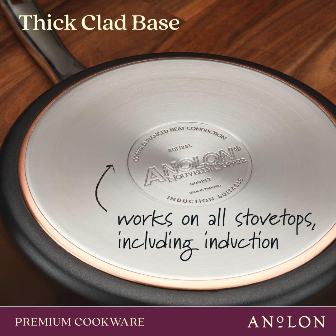 Anolon 83874 Nouvelle Copper Hard Anodized Nonstick Cookware Set / Pots and Pans Set - 11 Piece, Black Onyx