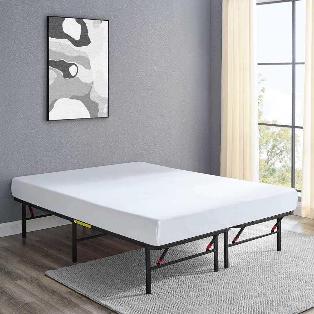 Amazon Basics Bed Frame with Storage, Foldable Metal Platform, Sturdy Steel, No Box Spring Needed, 14-inch High, Tool-Free Setup, Noise Free, Easy Assembly, Queen Size, Black