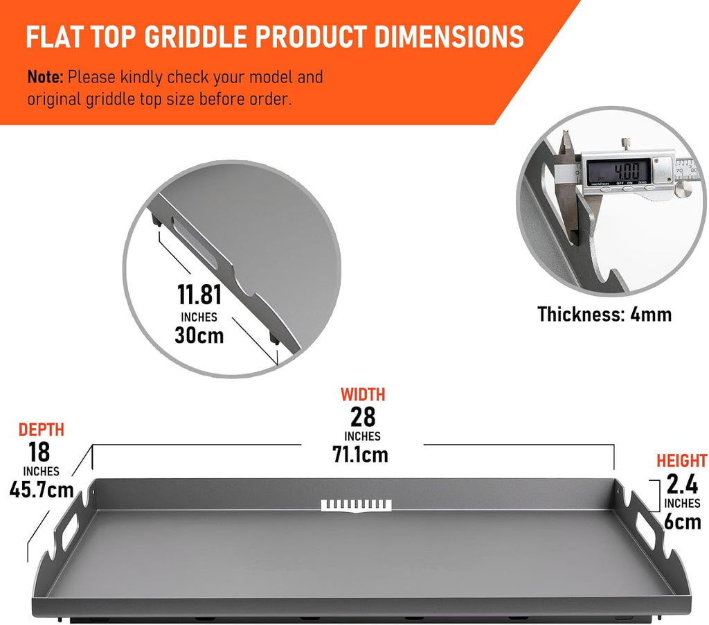Griddle Replacement Top for Blackstone 28' Griddle 1517 1853 1883 1803 1924, Heavy Duty Steel Flat Top Griddle for Blackstone 2 Burner Gas Grill with Rear Grease System