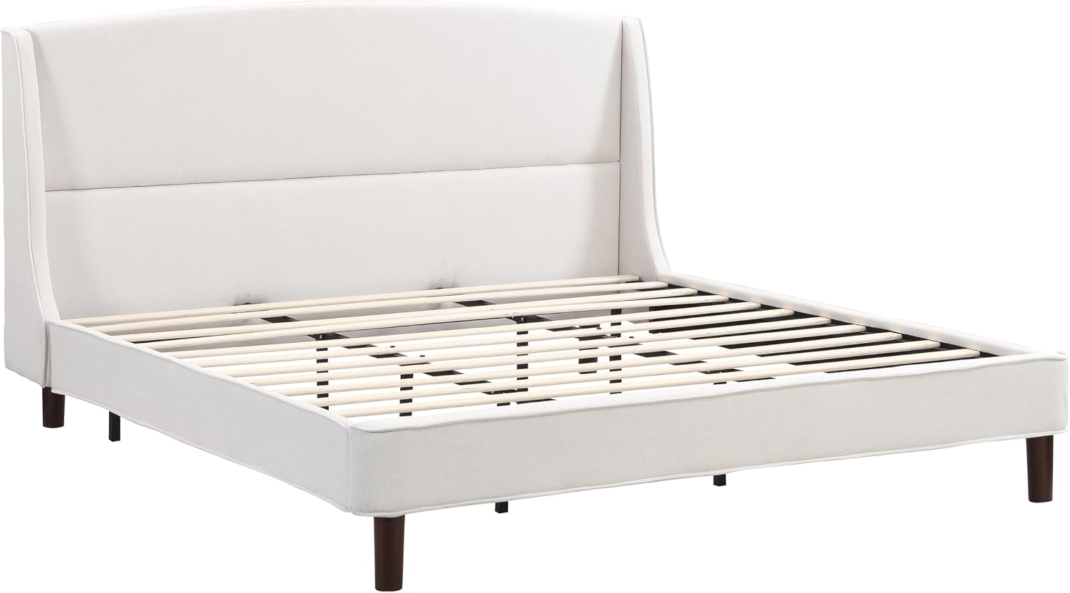 Christopher Knight Home Cordo King Size Bed Set, Upholstered Platform Bed with Wingback Headboard, Solid Wooden Slats Panel Support, No Box Spring Needed, Easy Assembly, 44.50' H Beige