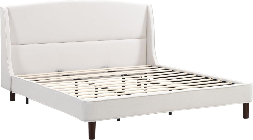 Christopher Knight Home Cordo 44.50' H King Size Bed Set, Upholstered Platform Bed with Wingback Headboard, Solid Wooden Slats Panel Support, No Box Spring Needed, Easy Assembly, Beige