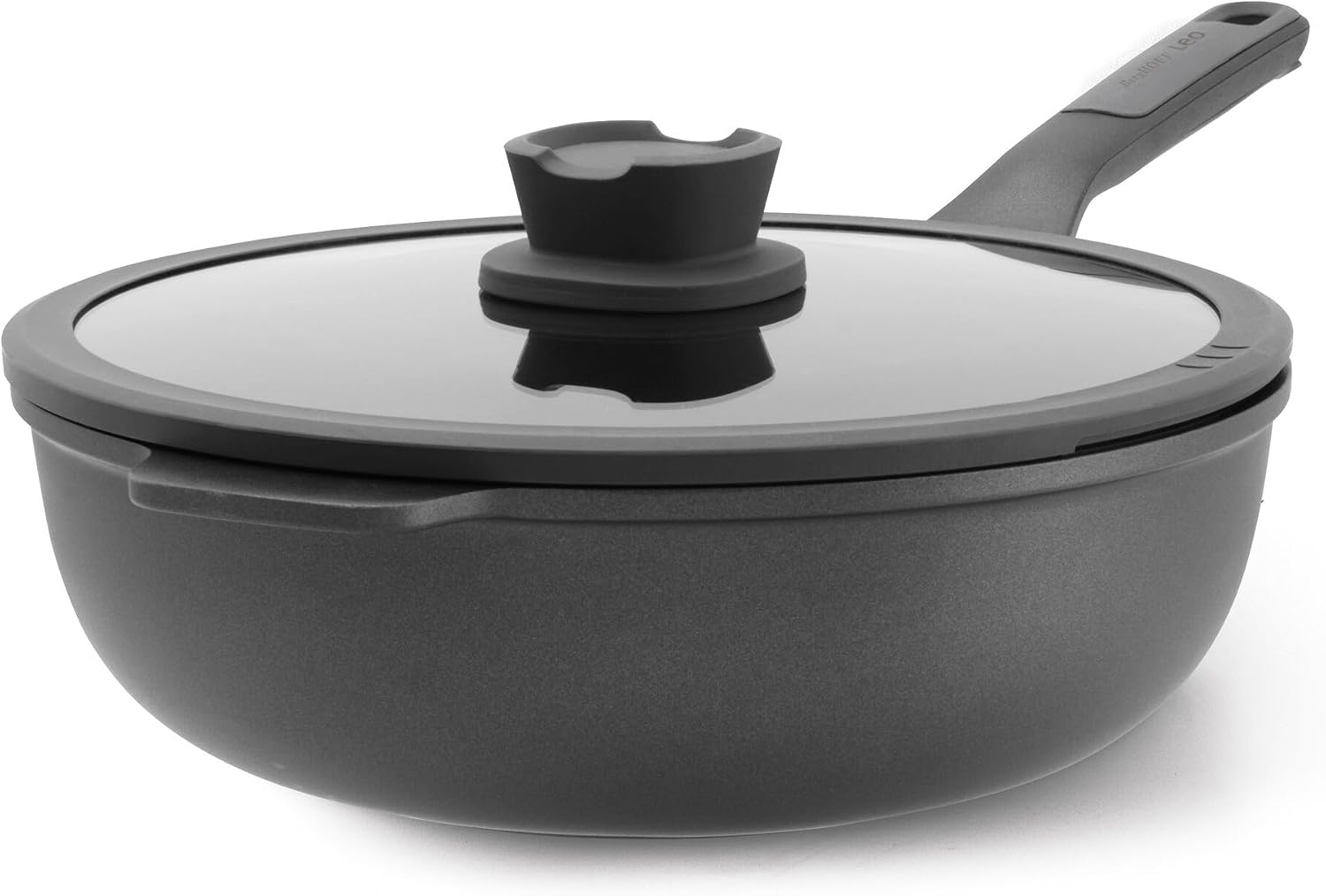 Berghoff Leo Stone+ Nonstick Ceramic 11in Wok Pan 4.6qt. With Glass Lid Recycled Aluminum CeraGreen Non-toxic PFAS Free Cookware Stay-cool Handle Spoon Rest on Lid Induction Ready