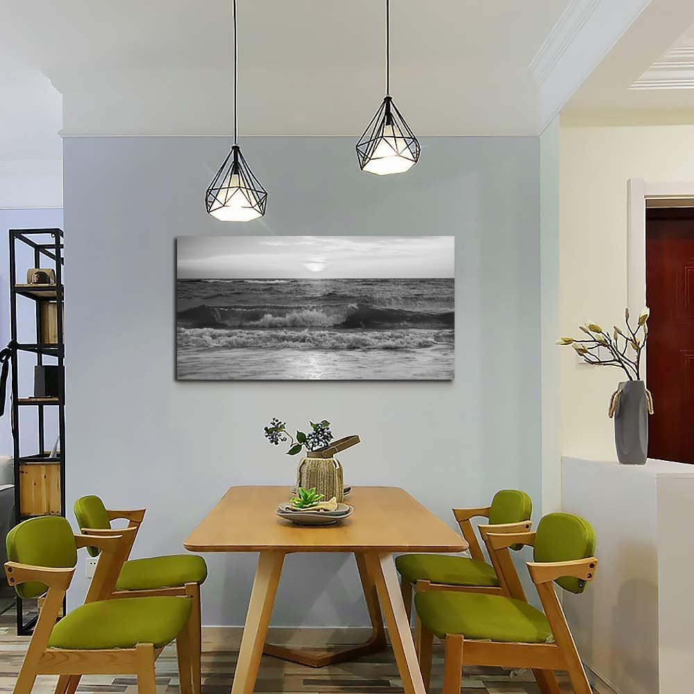 Large Modern Black and White Ocean Beach Sea Waves Canvas Wall Art Framed Artwork for Bedroom Living Room Office Wall Decor-58'x29'inch