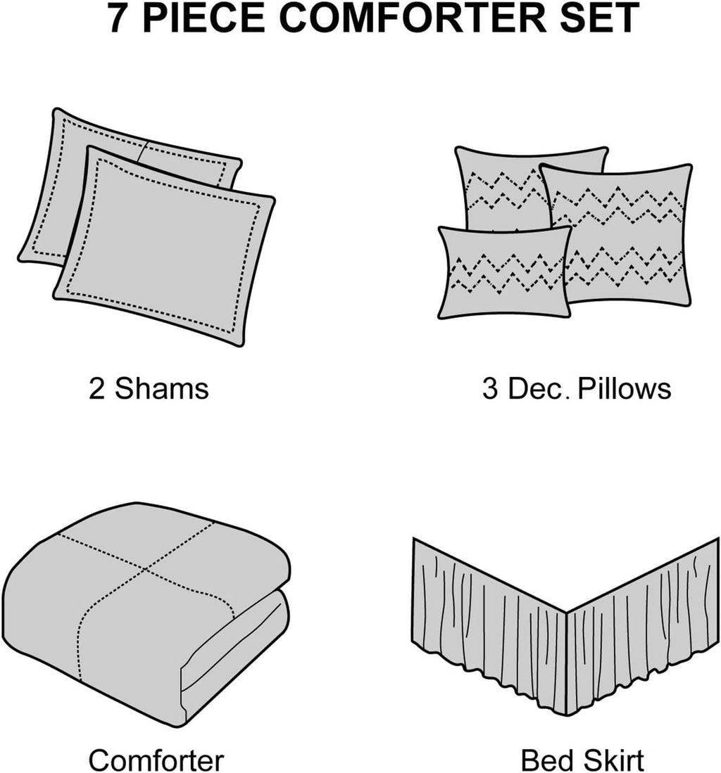 Stratford Park Black and Silver Comforter Set, 7 Pieces Queen Size Striped All Season Bedding Set