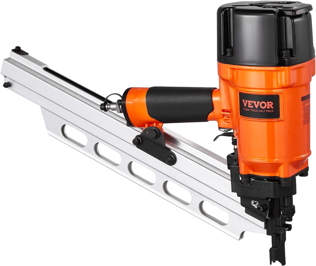 VEVOR Framing Nailer, 2' to 3-1/2' 21 Degree Full Round Head Pneumatic Framing Nailer with Dual Trigger Modes & Tool-Less Depth Adjustment, 80-120PSI Pro Air Nail Gun for Framing Flooring Decking