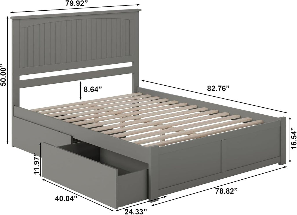AFI, Nantucket King Platform Bed with Footboard & Storage Drawers, Grey