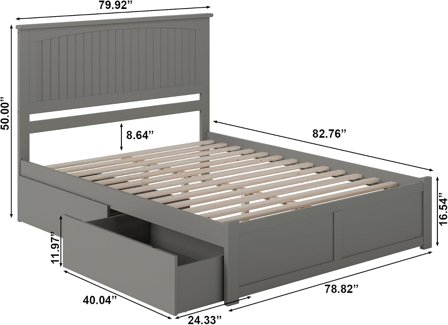 AFI, Nantucket King Platform Bed with Footboard & Storage Drawers, Grey
