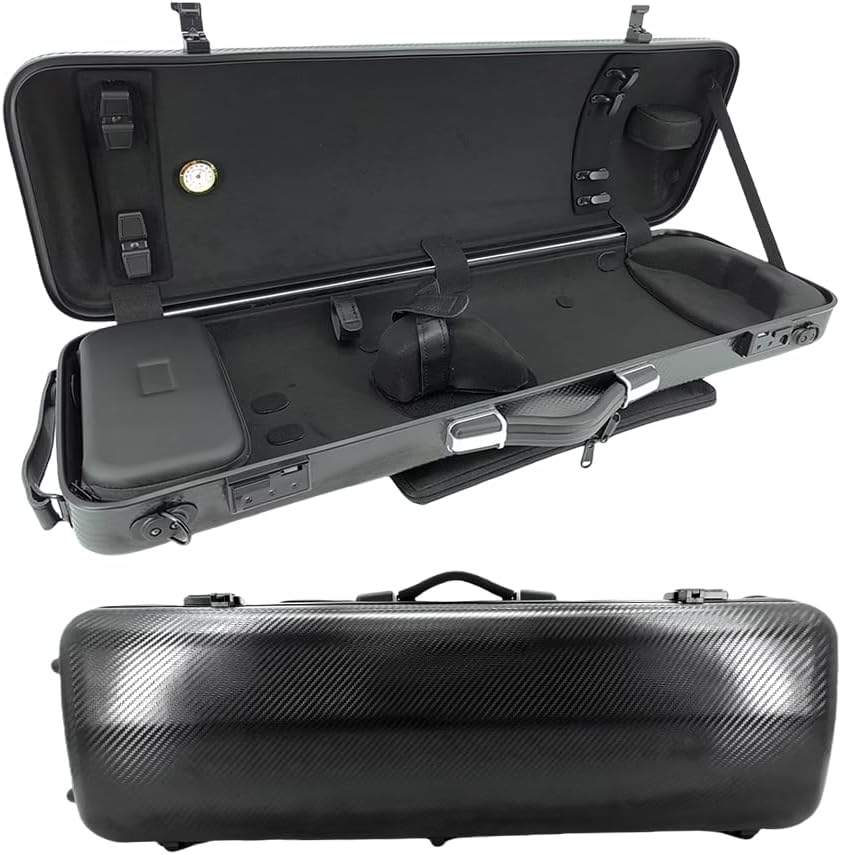 Violin case 4/4 Full size High strength Carbon fiber hard shell Durable handles Internal storage with Backpack straps Music Sheet bag (Black with Code lock)