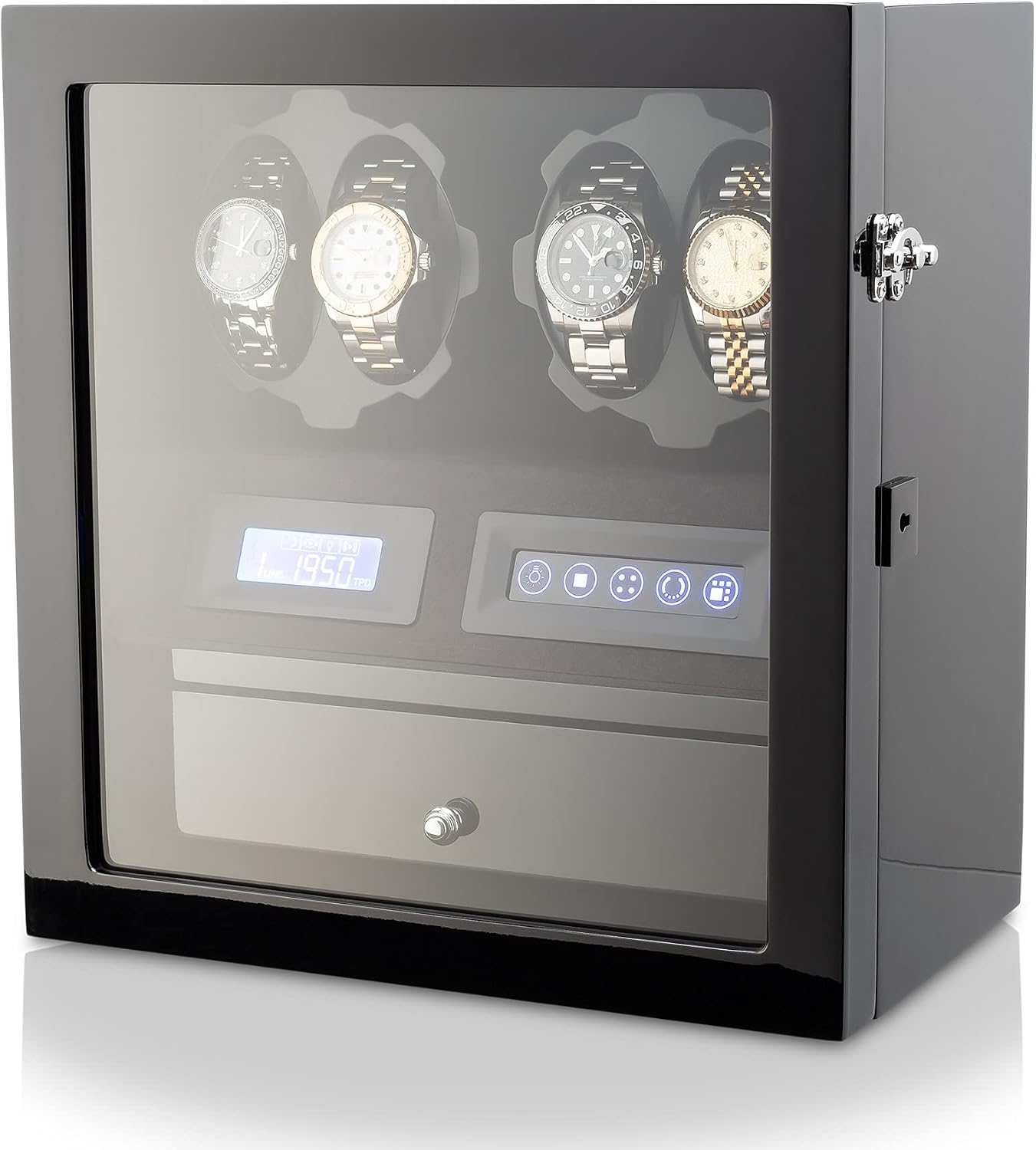 4 Watch Winder with 5 Watch Storage Space, LCD Display, Touch Control and Interior Light