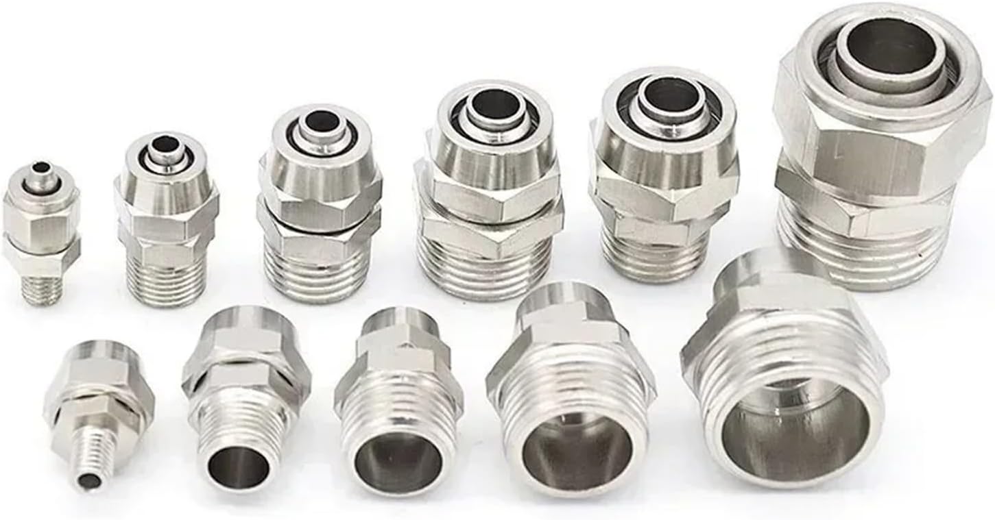 TaoHHU Pneumatic Connector Tube Air Fitting Fast Push 4 6 8 10 12mm Hose Air Lock Nut Pass-through Fittings 1/8' 1/4' 3/8'(PC6-M12x1.25,200 PCS)